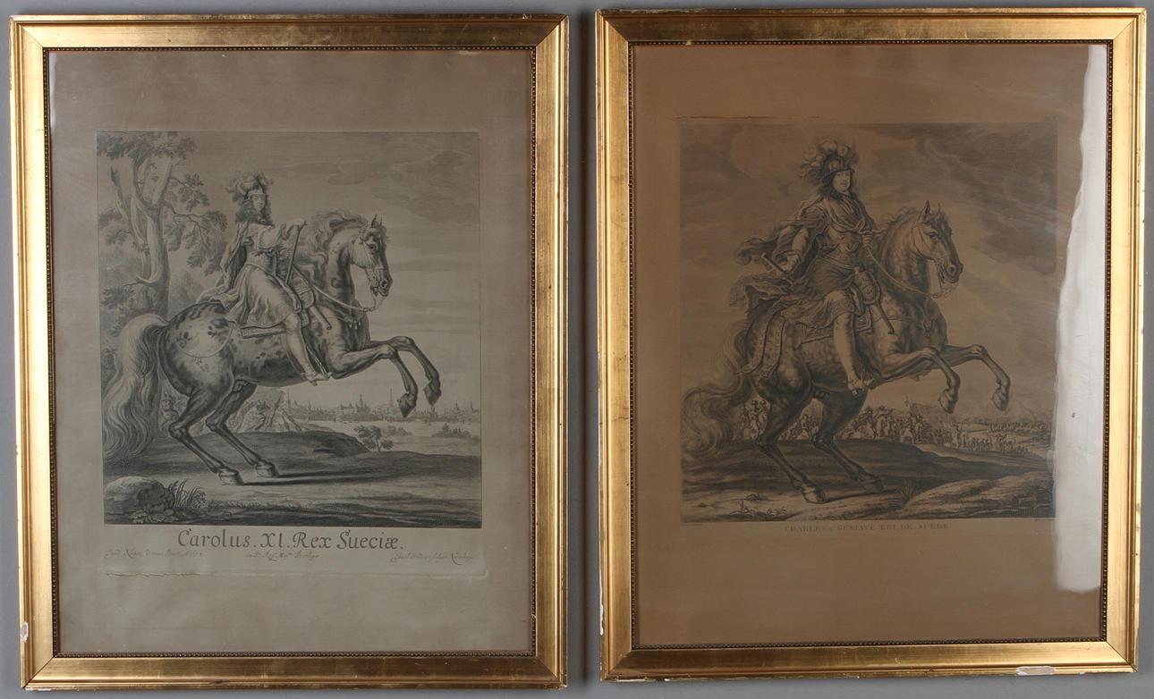 KOPPARSTICK 2 st, efter Ehrenstrahl, Charles X Gustave Roi De Suede samt Carolus XI Rex Sueciae.
