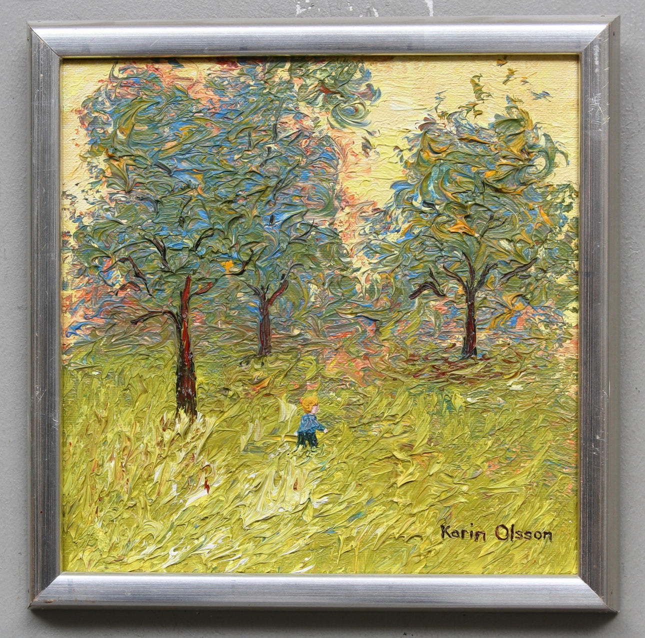 KARIN OLSSON. "Sommarmorgon". Olja på duk. Signerad.