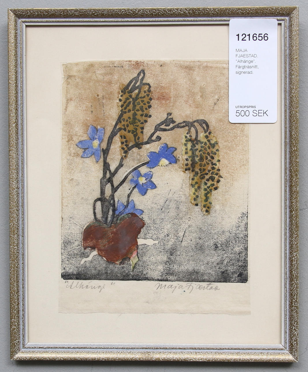MAJA FJAESTAD. "Alhänge". Färgträsnitt, signerad.