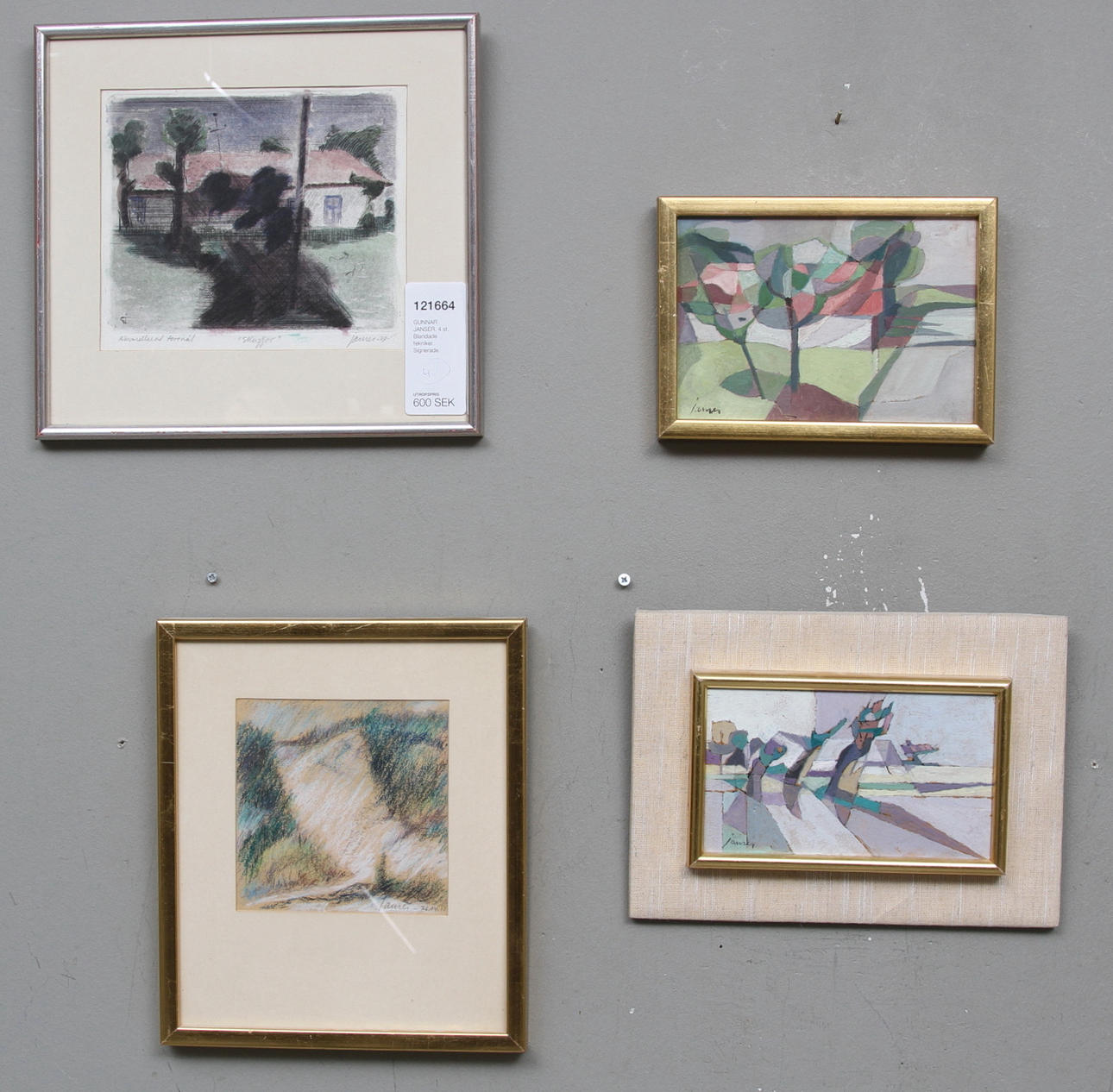 GUNNAR JANSER. 4 st. Blandade tekniker. Signerade.