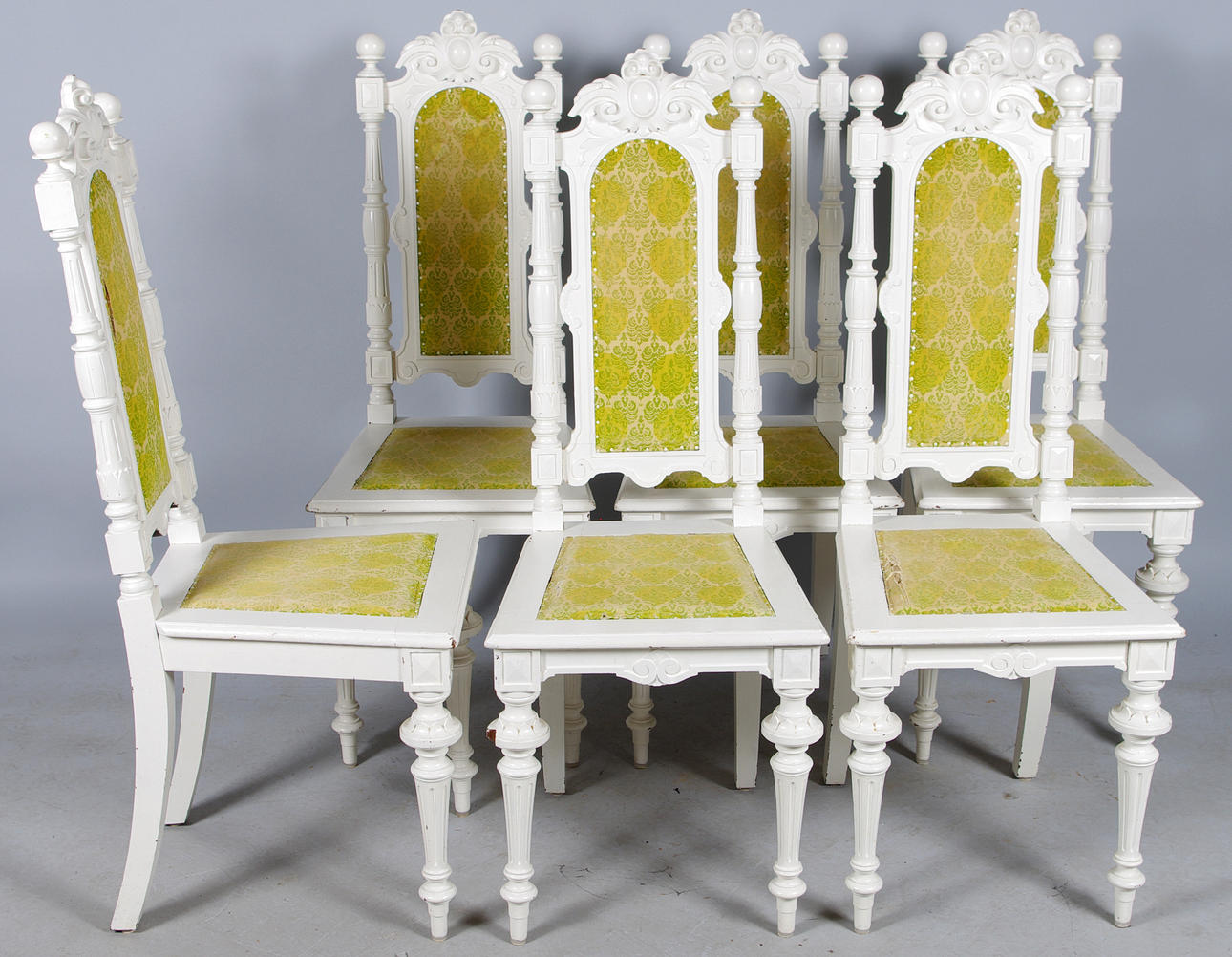 STOLAR, 6 stycken, vitmålade, nyrenässans.