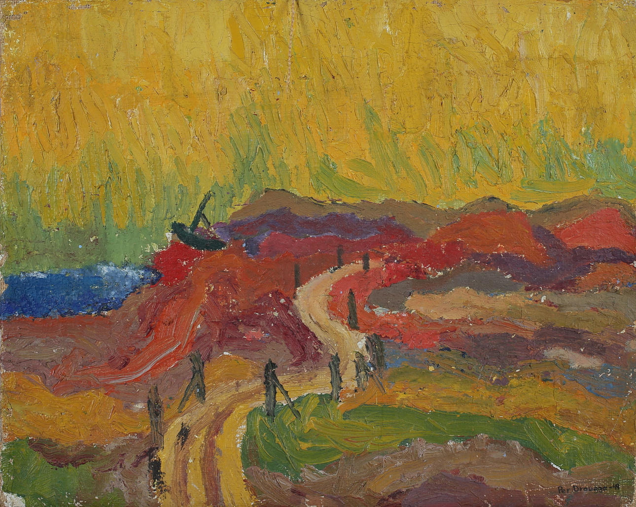 PER DROUGGE. Coastal landscape, oil on canvas, signed and dated -48.