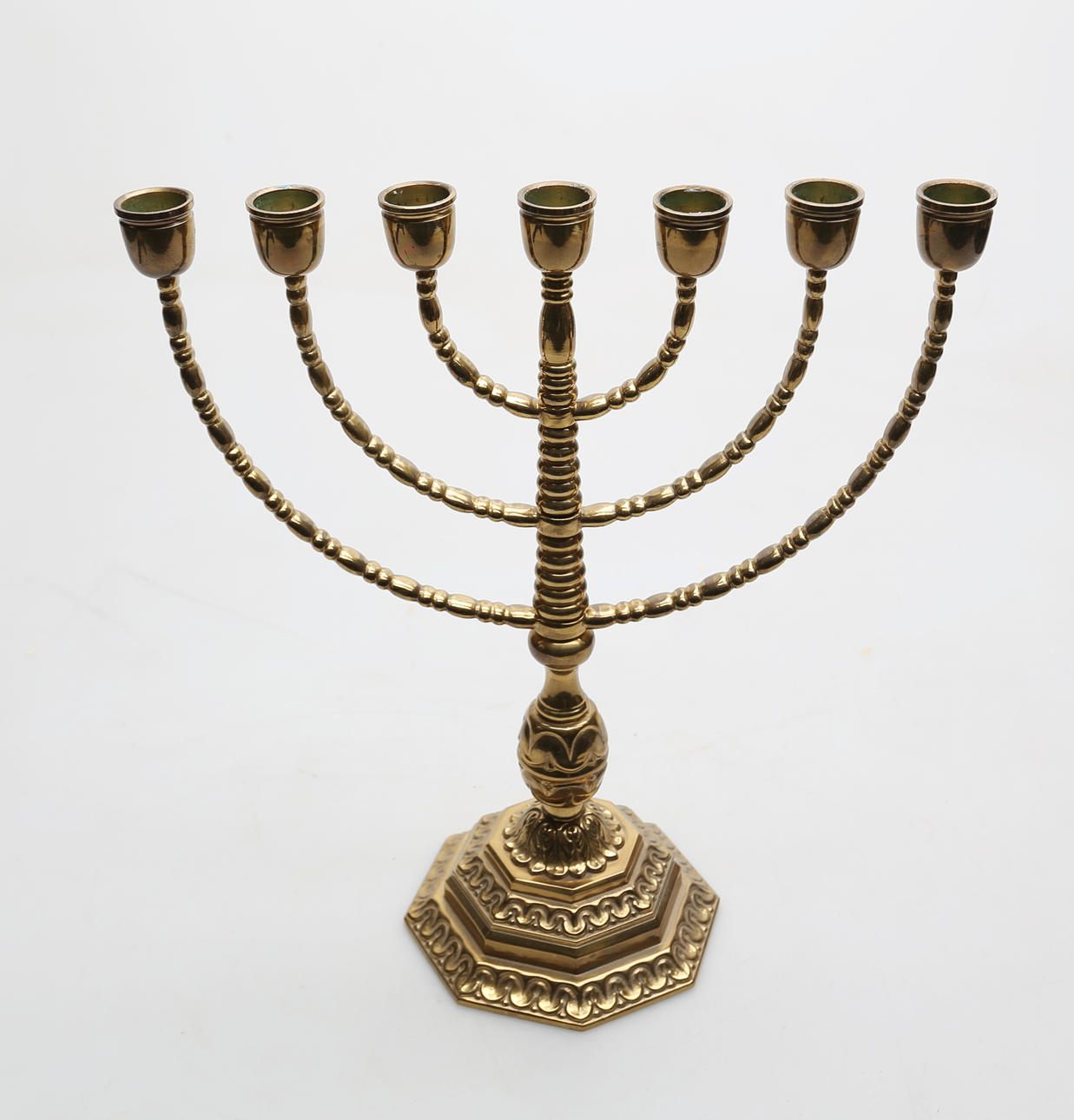 LJUSSTAKE, mässing, 7-armad, 1900-tal.