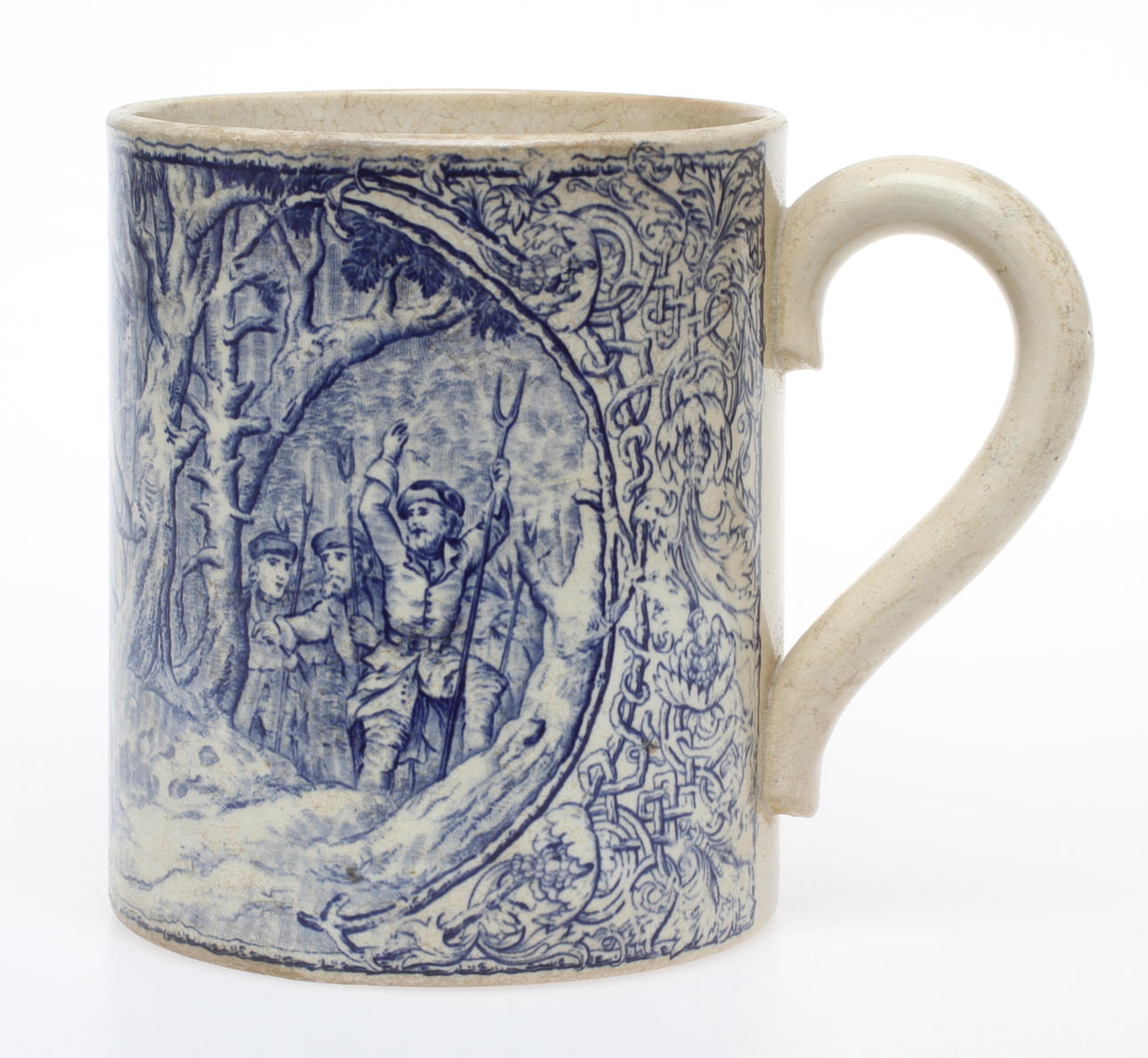 BÄGARE, porslin, Carl XIIs Björnjagt vid Kungsör.