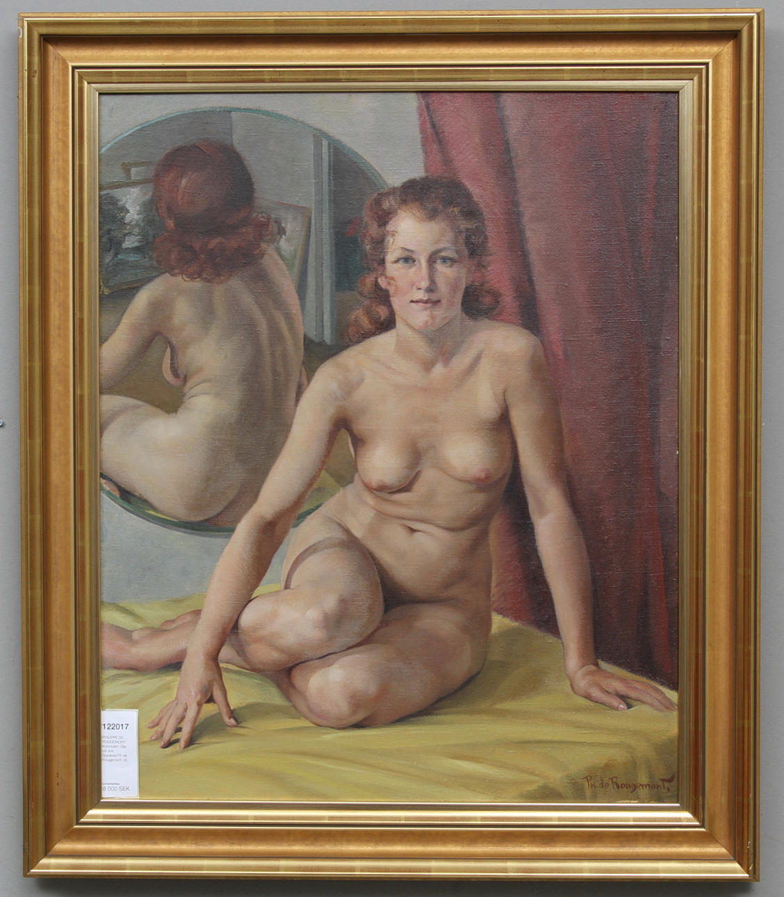 PHILIPPE DE ROUGEMONT. Kvinnoakt. Olja på duk. Signerad Ph de Rougemont.