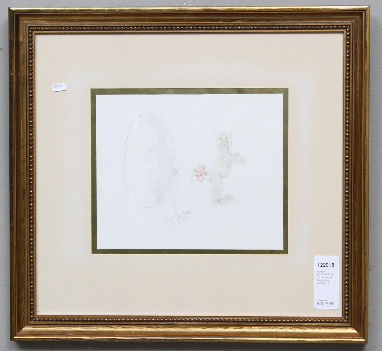 ROBERT HÖGFELDT. Troll framför spegel. Blandteknik. Signerad.