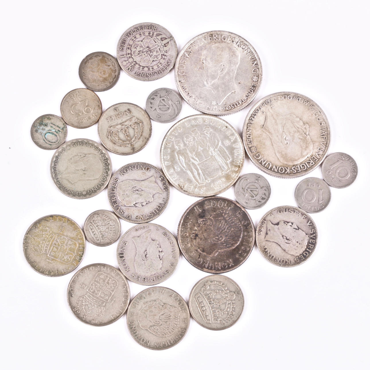 MØNTER, 22 stk. Sølv, 18/1900-tallet.