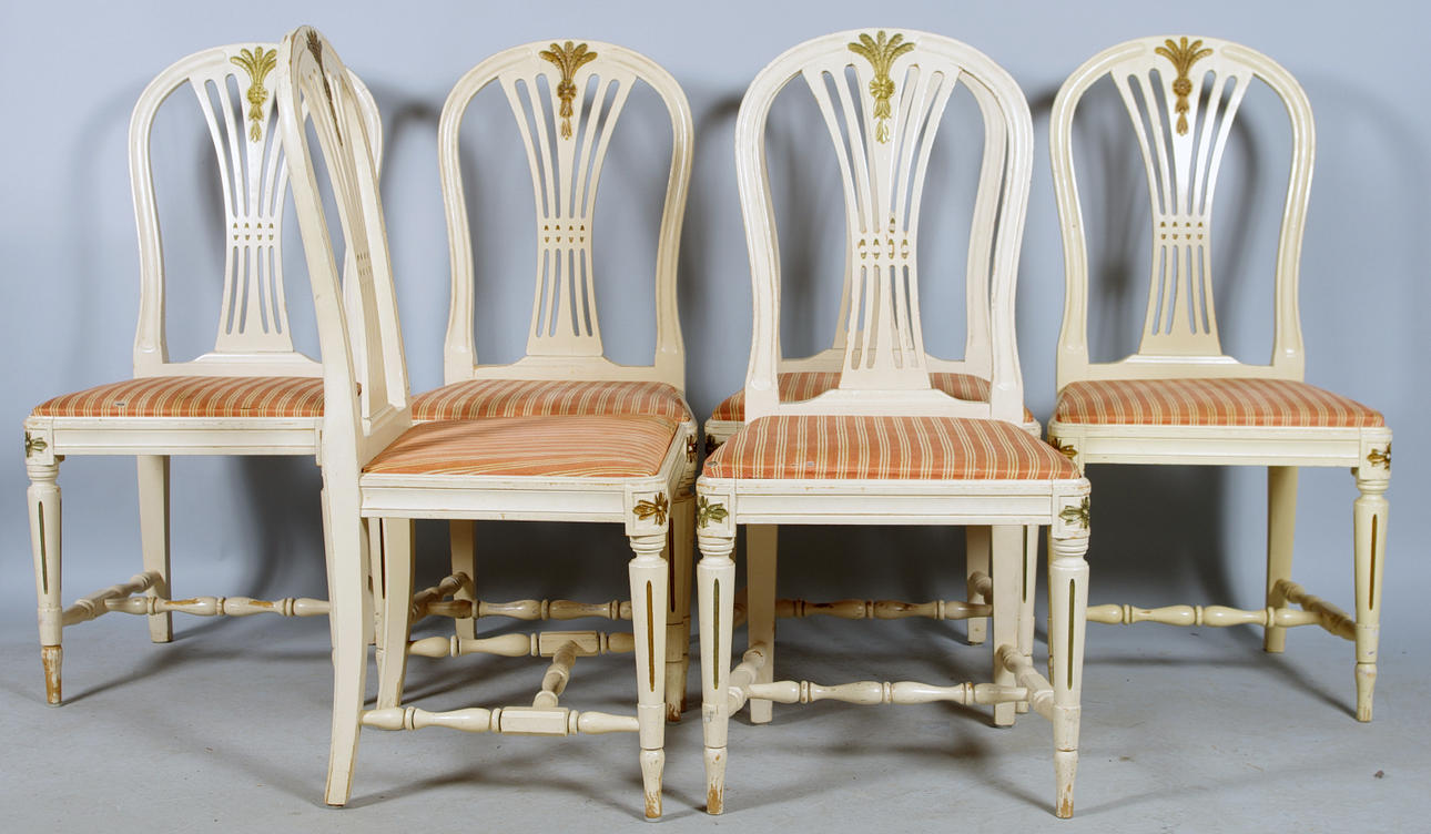 STOLAR, 6 stycken, "Axet", vitmålade, gustaviansk stil.