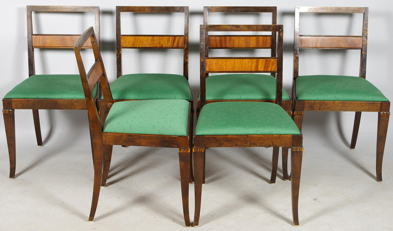 STOLAR, 6 stycken, björk/mahogny, Art Deco.