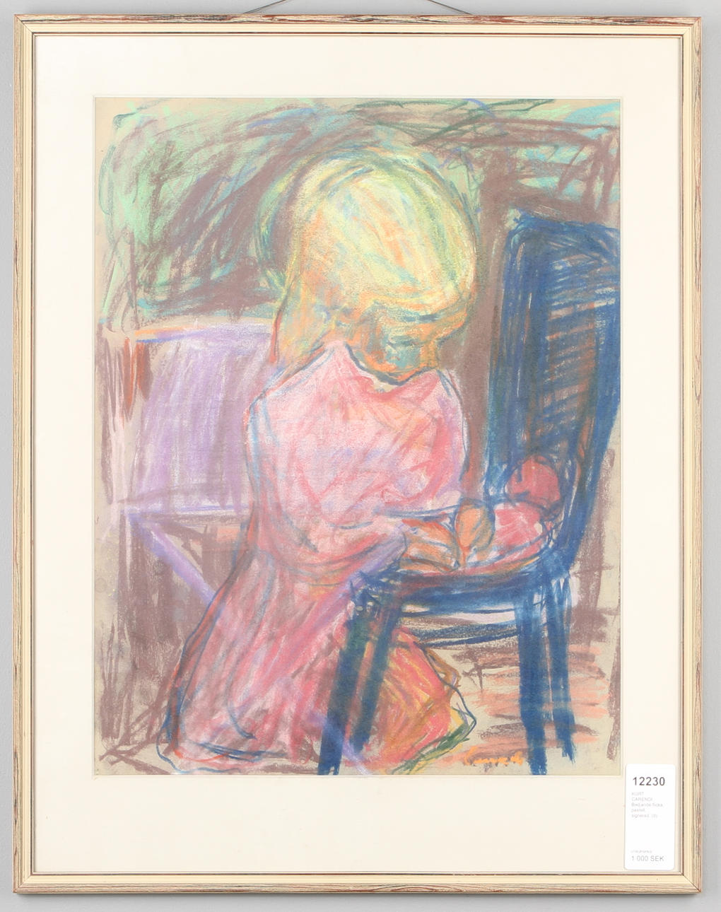 KURT CARENDI. Bedjande flicka, pastell, signerad.