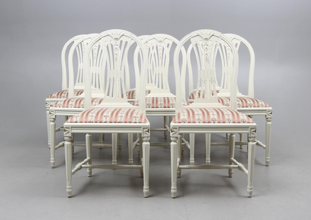 MATSALSSTOLAR, 8 st, Gustaviansk-stil, 1900-talets andra hälft.