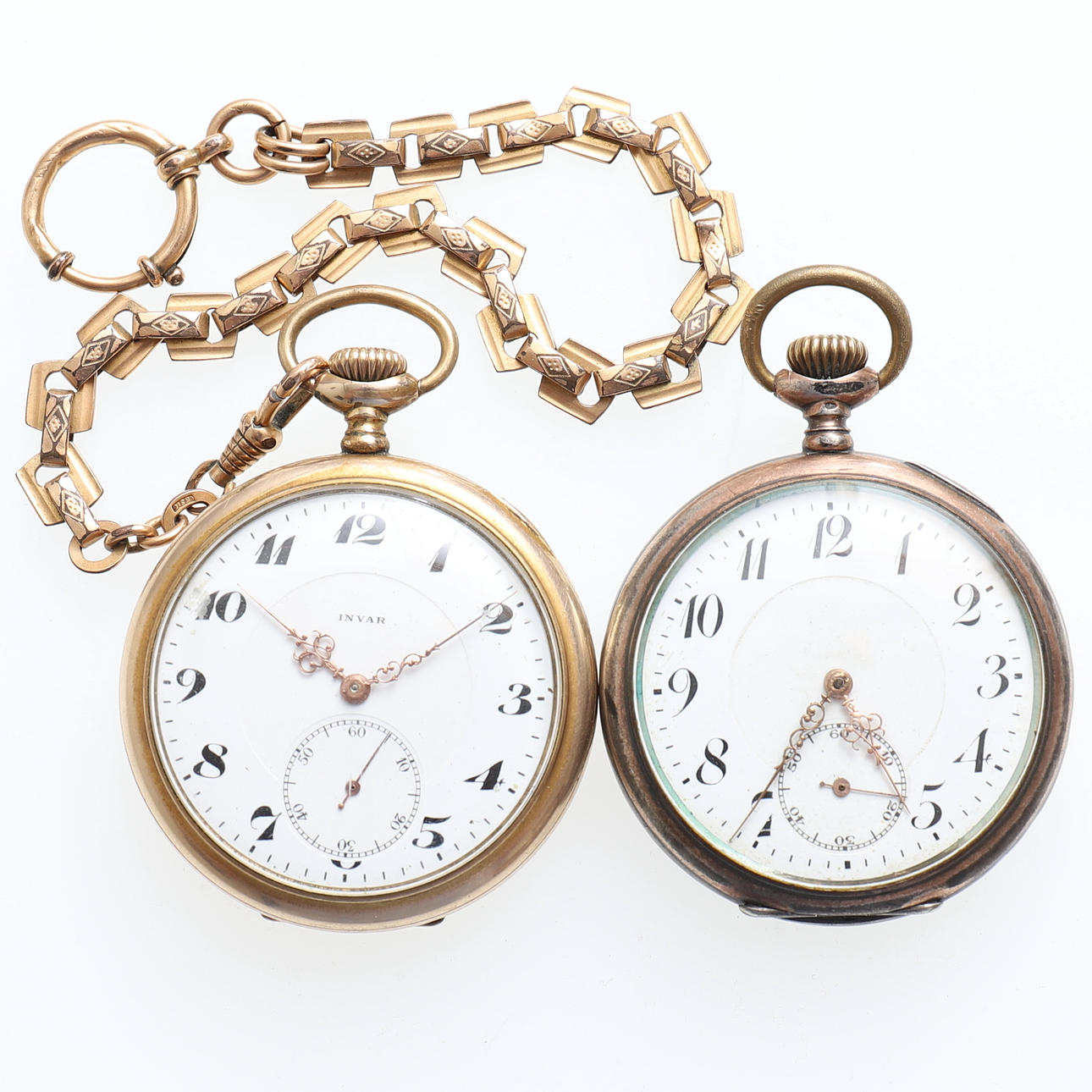 RELOJ DE BOLSILLO, 2 piezas, i.a. Invar, Plata.