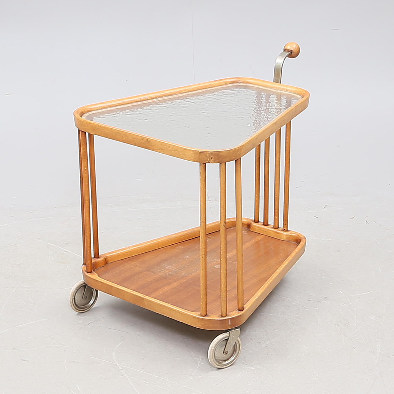 SERVING TROLLEY, wood/glass, circa 1940.
