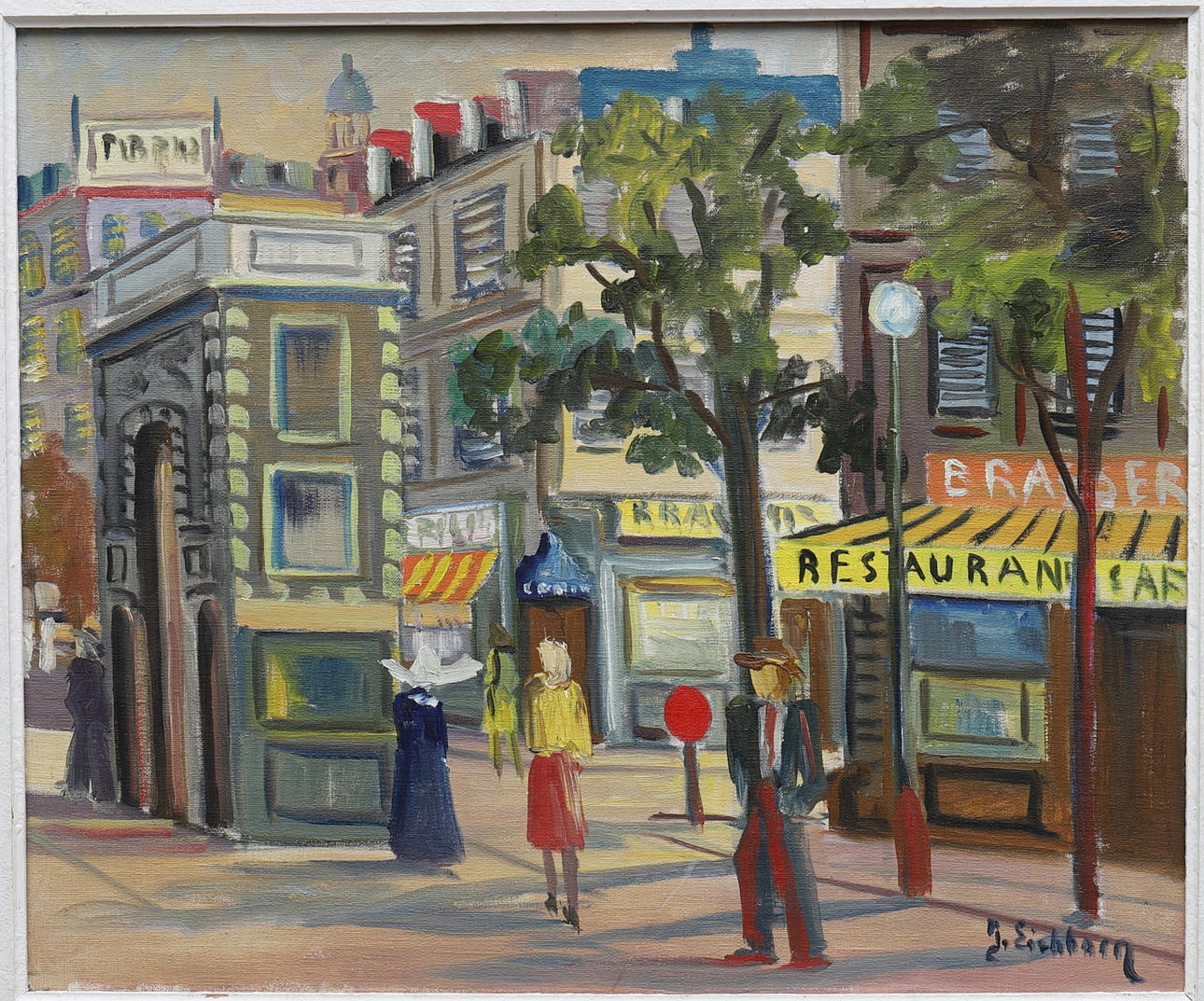 JACK EICHBORN. oil on canvas, city life, signed.