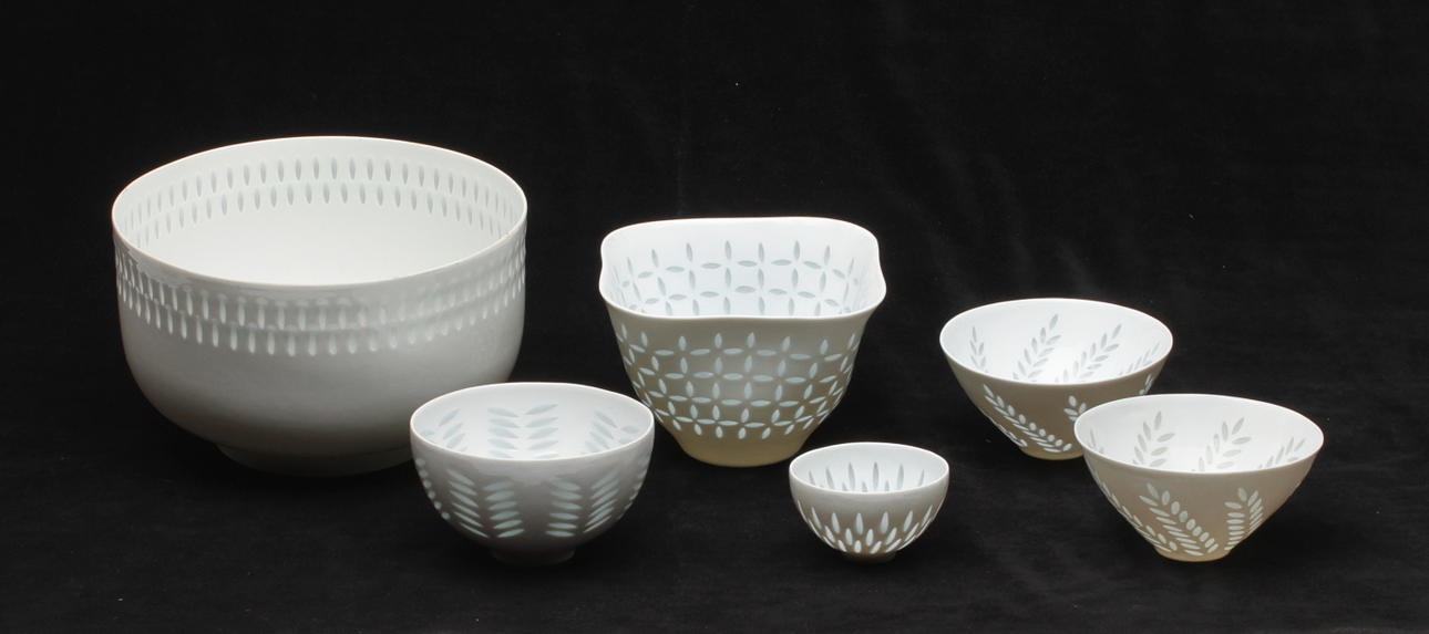 SKÅLAR, 6 st, risporslin, Friedl Holzer-Kjellberg, Arabia, Finland.