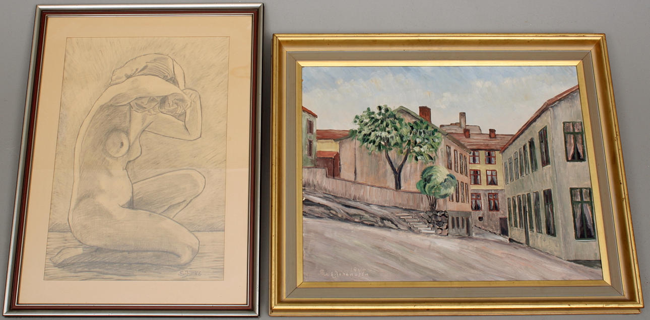 STIG JOHANSSON. olja på duk + Blyerstteckning, signerad och daterad.