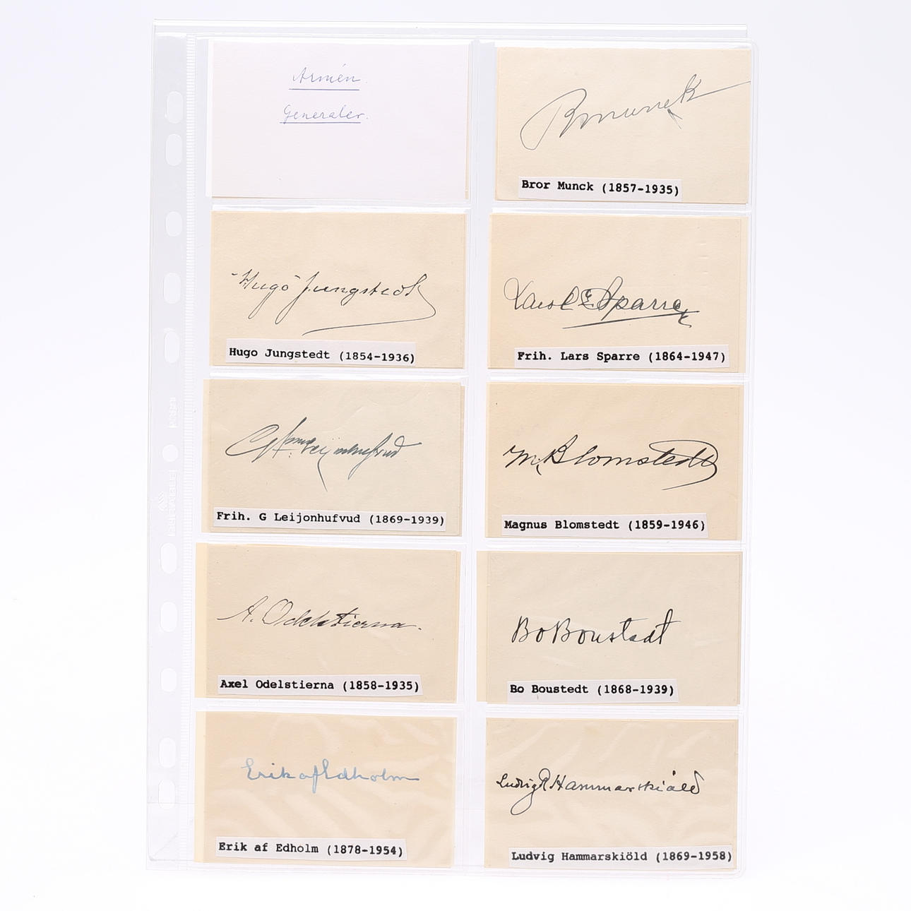 AUTOGRAPH. 77 GENERALS IN THE SWEDISH ARMY.
