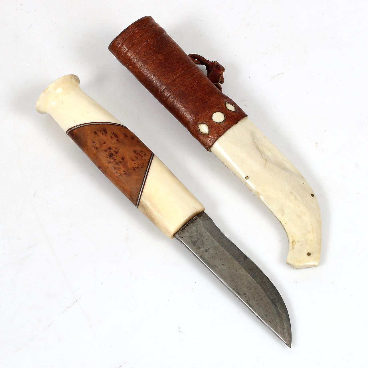 KNIFE, leather, horn, Kent Andersson, monogram signed, dated 90.