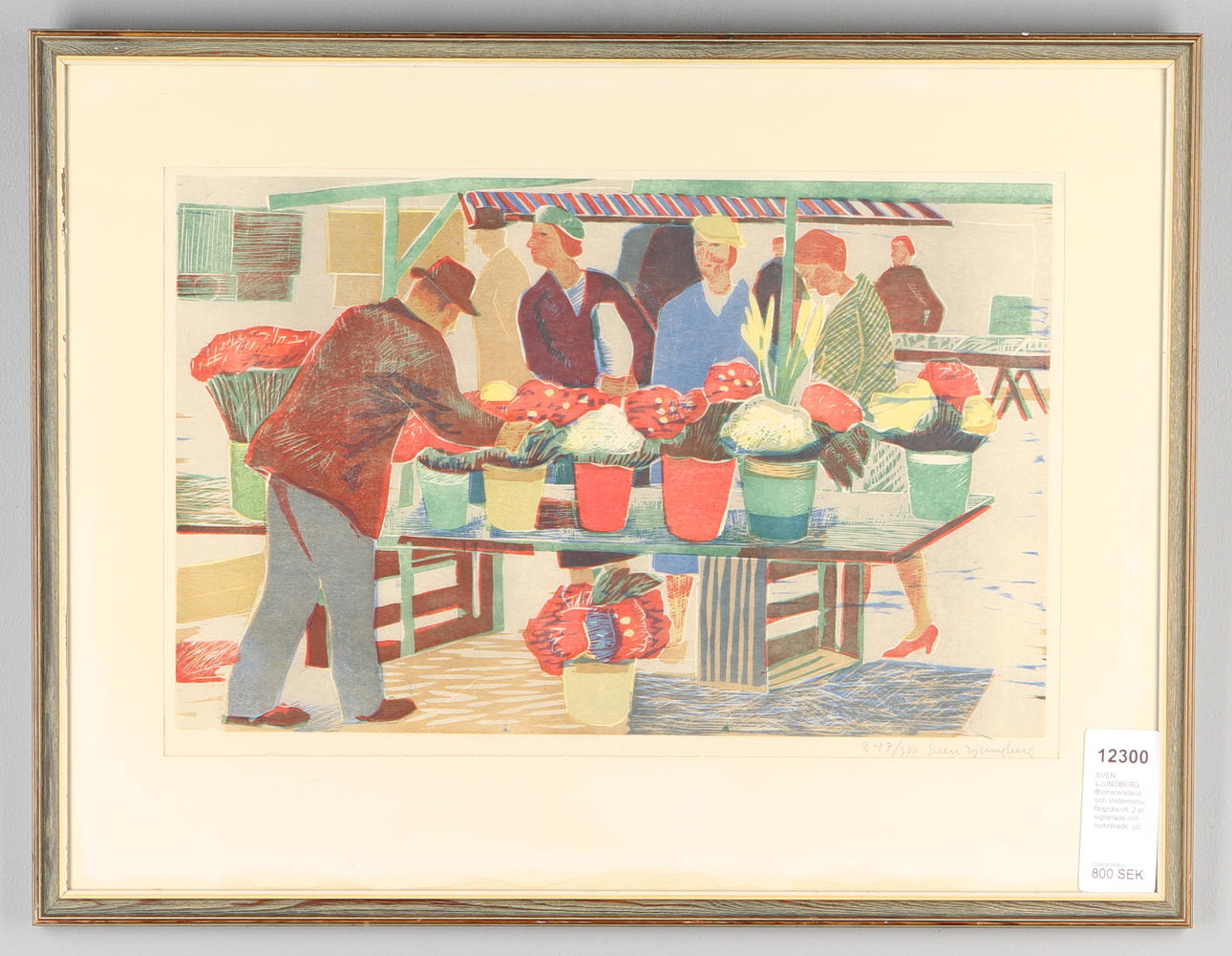 SVEN LJUNGBERG. Blomsterstånd och Vintermotiv, färgträsnitt, 2 st, signerade och numrerade.