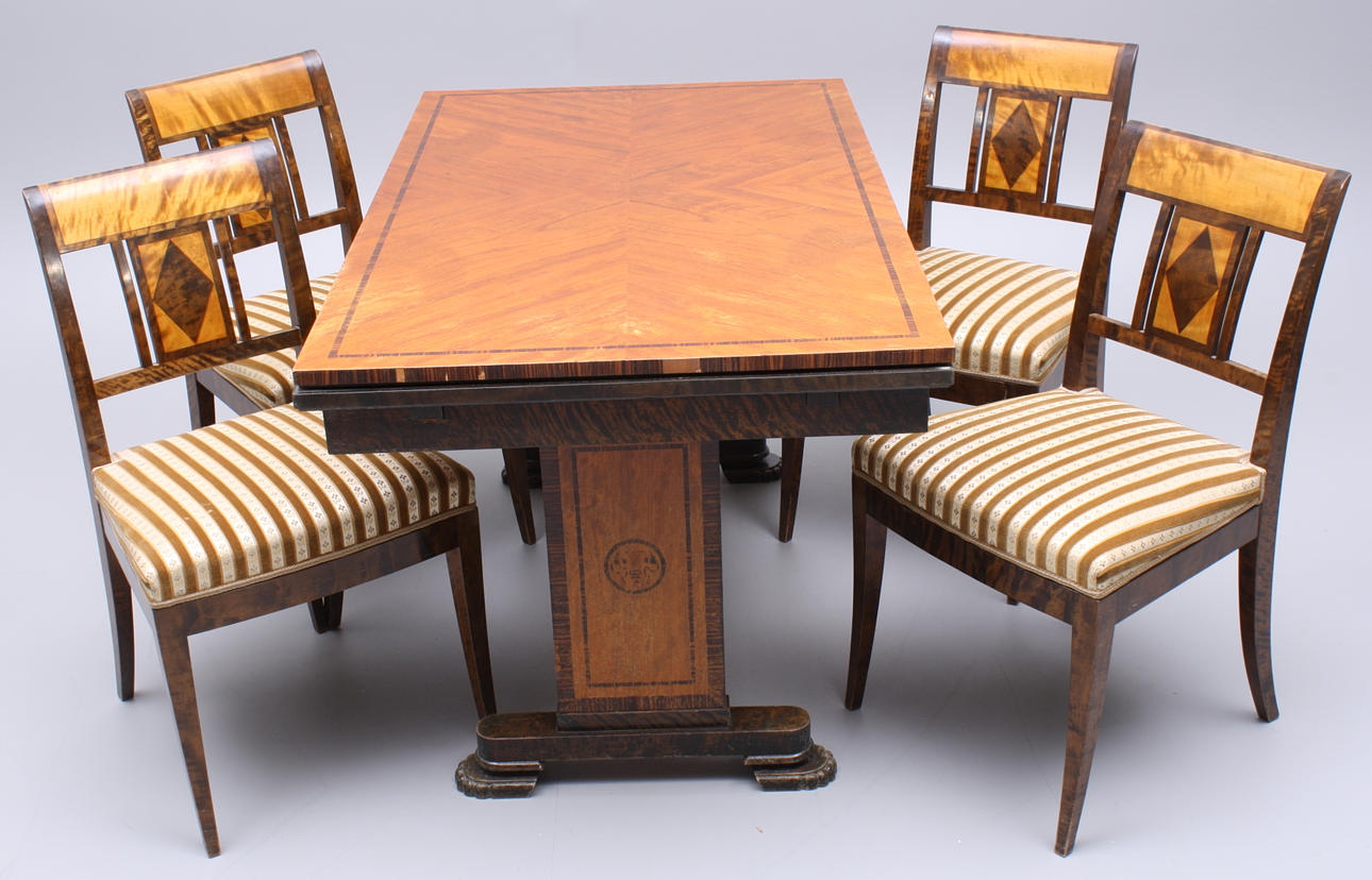 MÖBELGRUPP, 5 delar, trä/intarsia, AB Nordiska Kompaniet, 1930/40-talet.