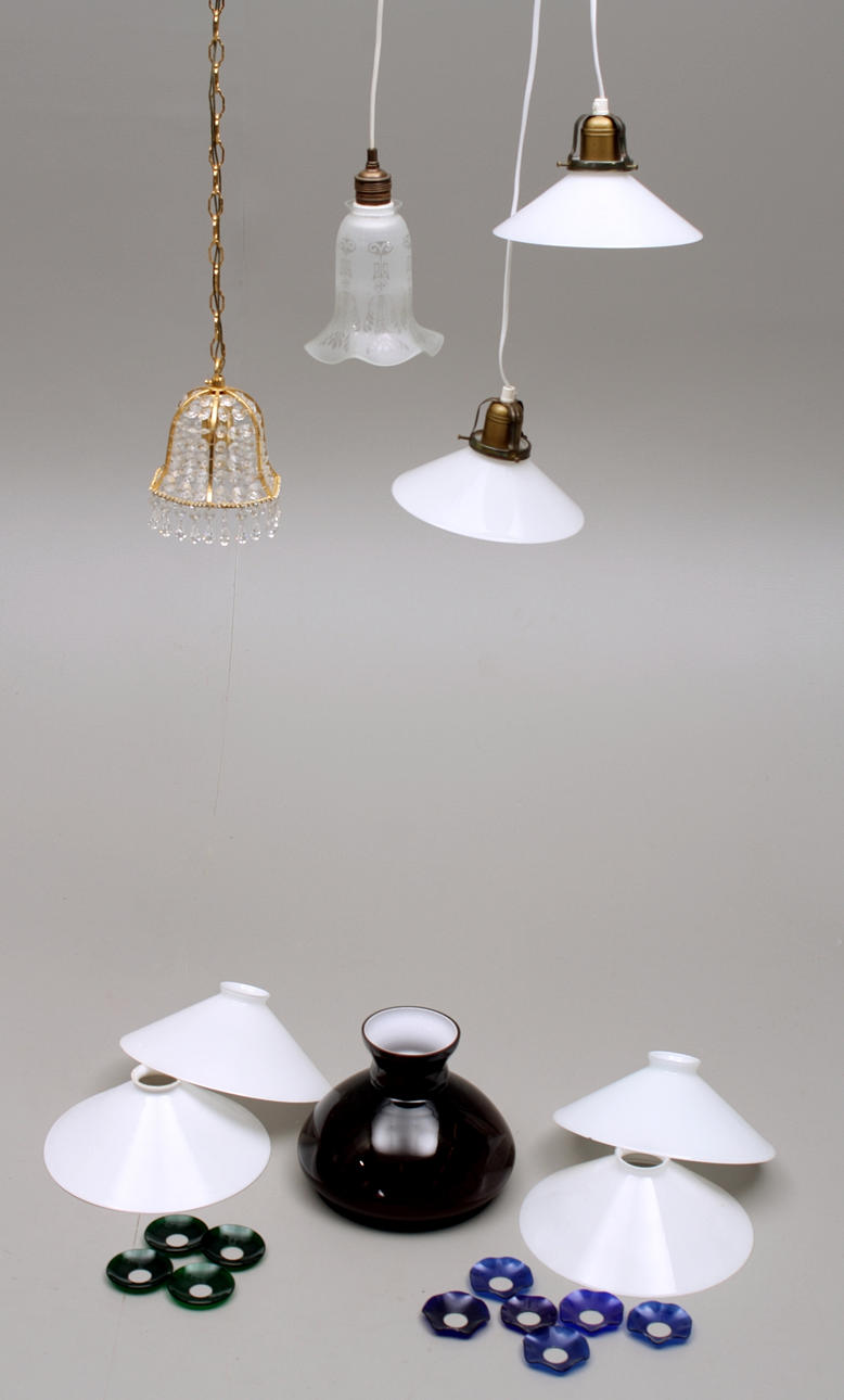 TAKARMATURER, 4 st + LAMPKUPOR, 5 st, glas.