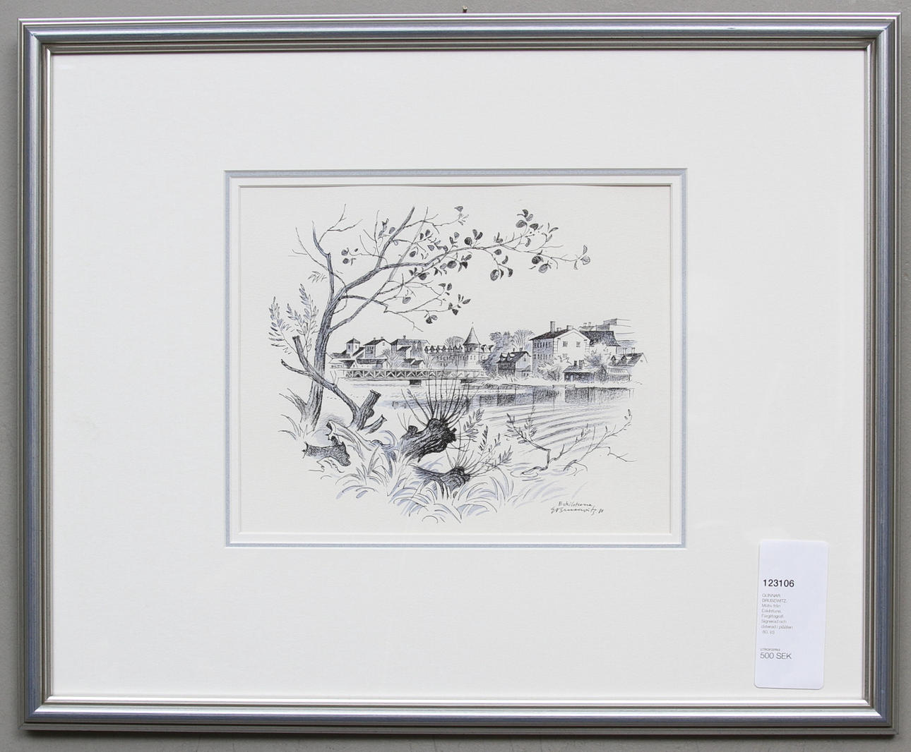 GUNNAR BRUSEWITZ. Motiv från Eskilstuna. Färglitografi. Signerad och daterad i plåten -80.