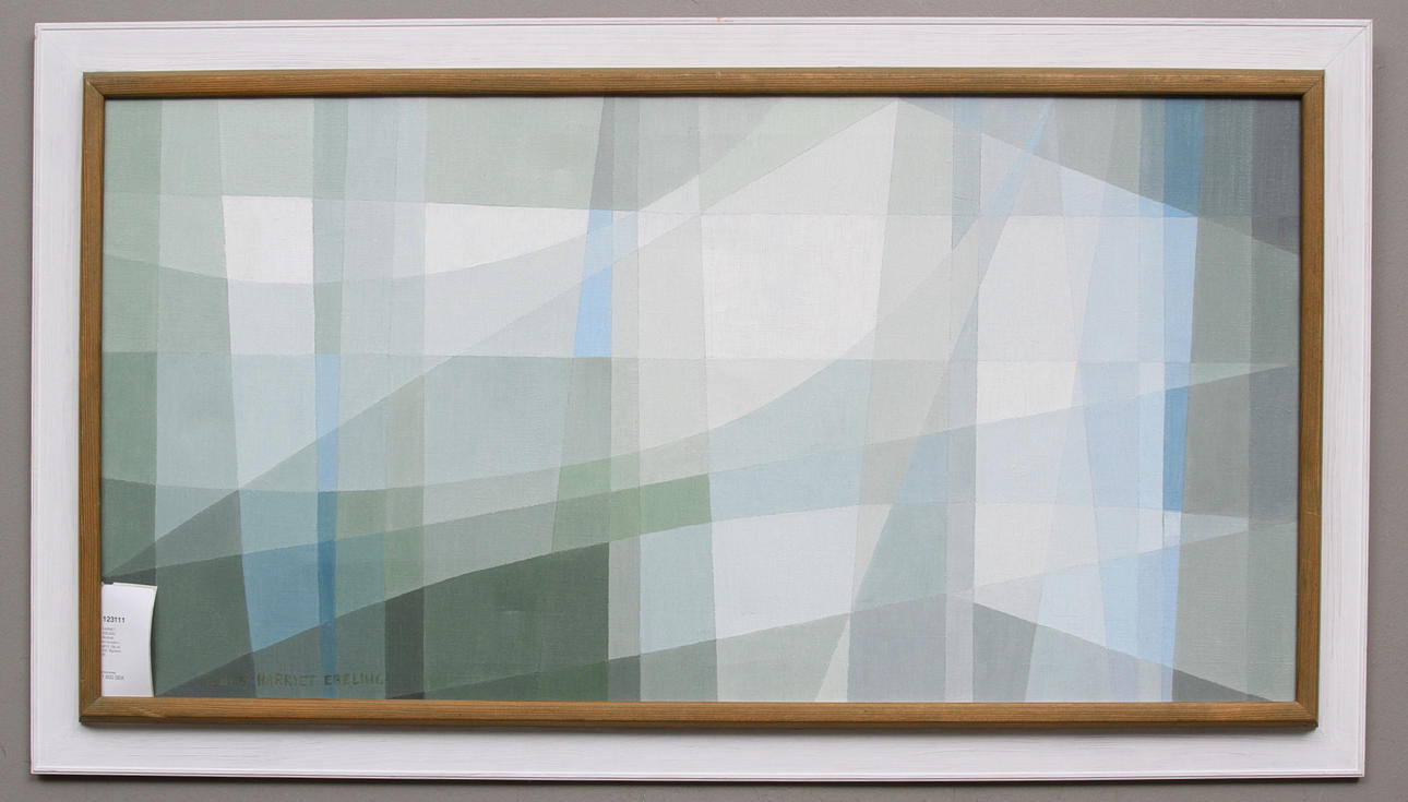 HARRIET EBELING. Abstrakt komposition i grönt. Olja på duk. Signerad.