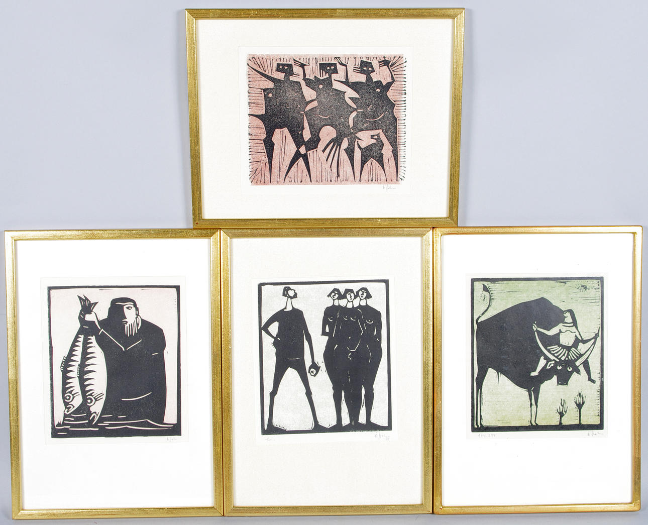 ÅKE HOLM. 4 bibliska motiv, linoleumsnitt.