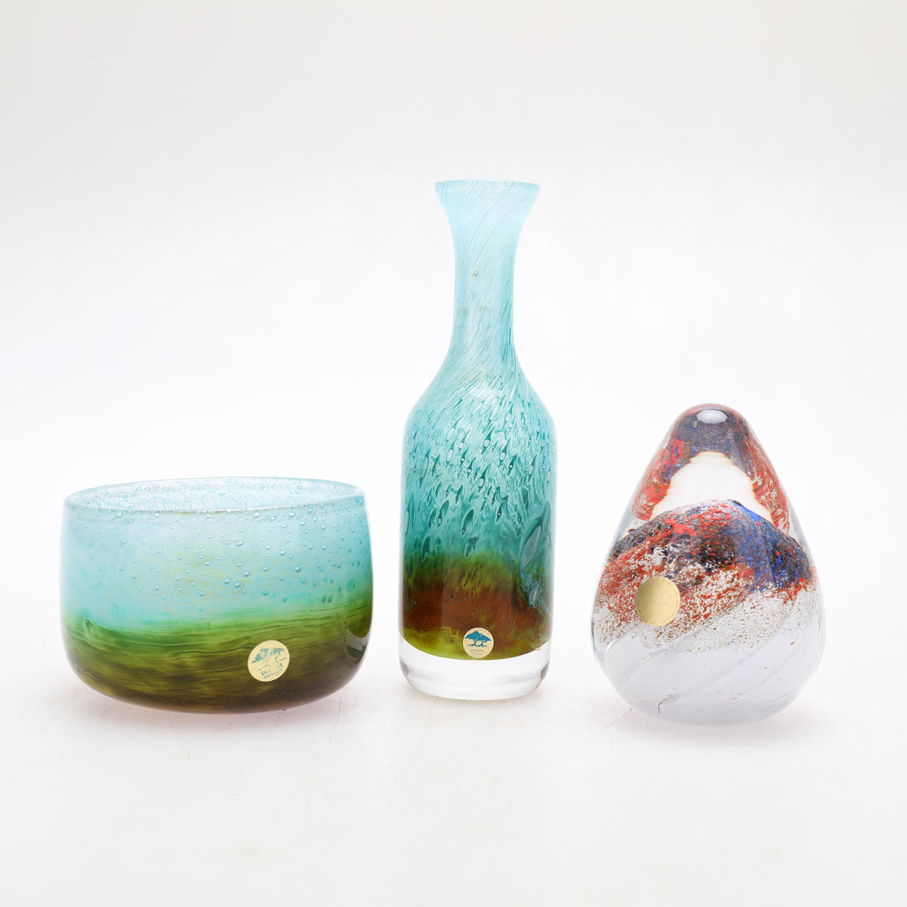 GLASFÖREMÅL, 3 delar,Ekenäs Glasbruk.