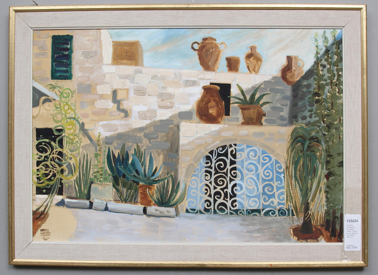 KERSTIN LUNDBERG-STENMAN. "Malta". Olja på pannå. Signerad och daterad 1960.