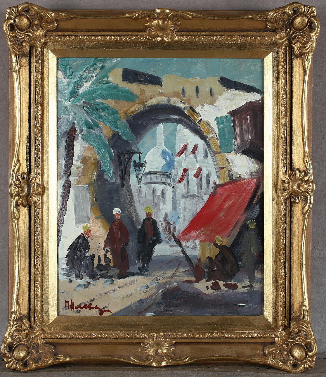 MAX HELLBERG. Mediterranean motif, oil on Board, signed.