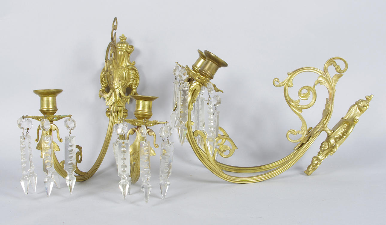 APPLIQUER, 1 par, mässing med prismor, oscarianska.