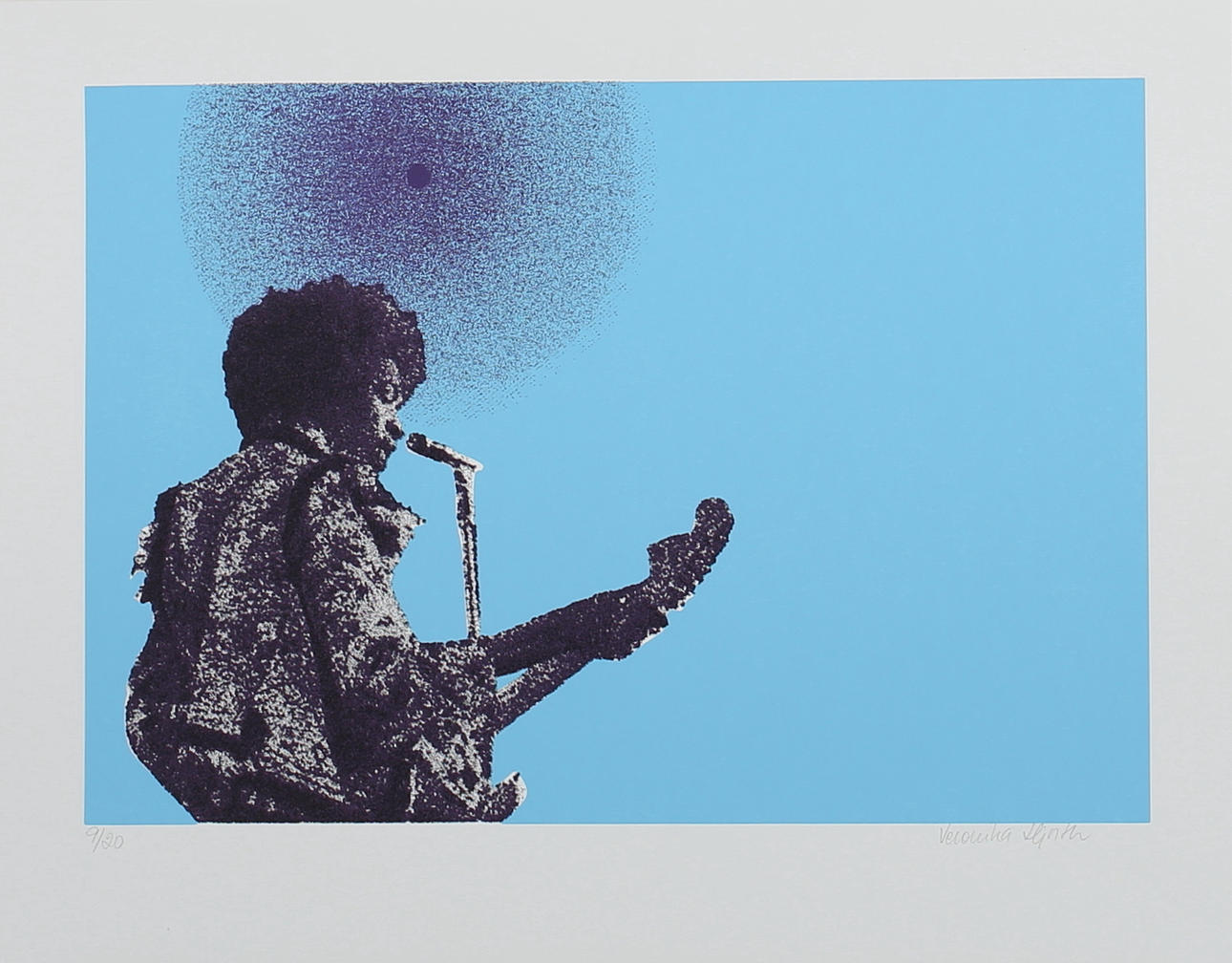 VERONIKA HJORT. Jimi Hendrix. Färgserigrafi. Signerad. 9/20.
