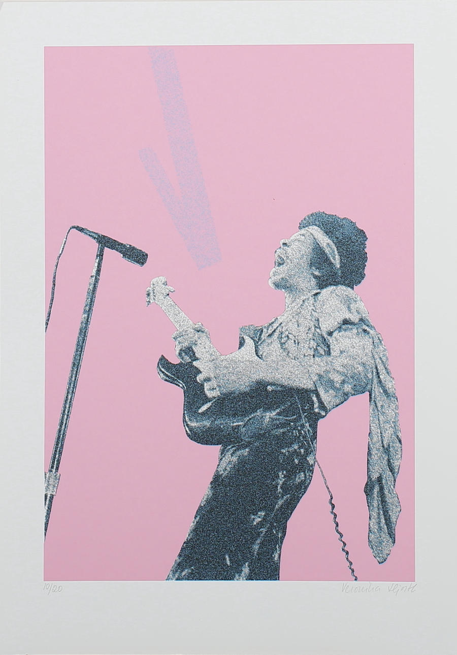 VERONIKA HJORT. Jimi Hendrix. Färgserigrafi. Signerad. 10/20.