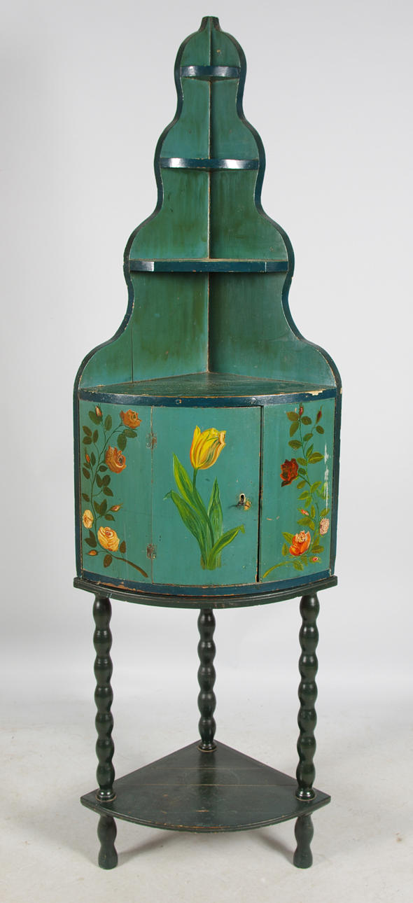 HÖRNSKÅP, allmogemålat, 1800-tal med senare underrede.