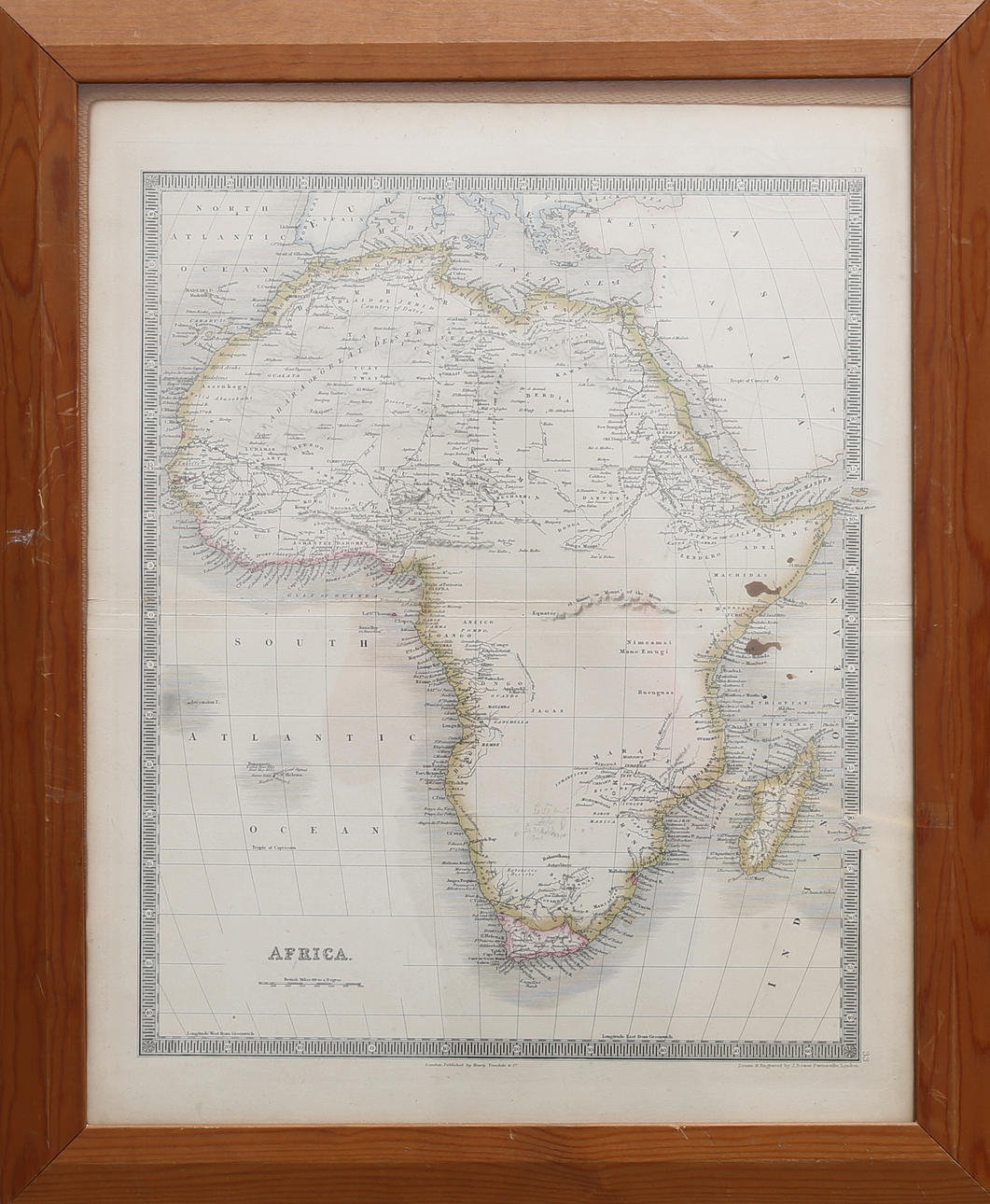 JOHN DOWERS KORT OVER AFRIKA I STÅLSGRAVERING 1836.