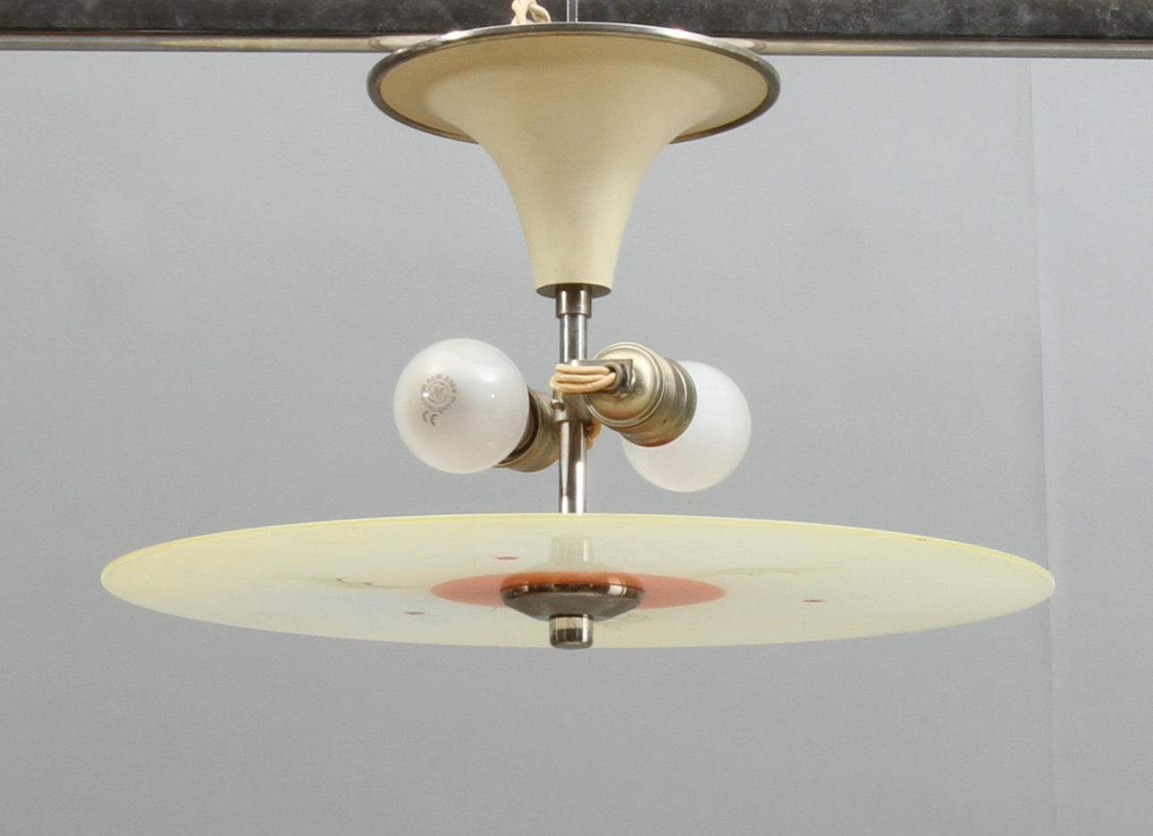 TAKLAMPA, glas och metall, plafondmodell, 1930-tal.