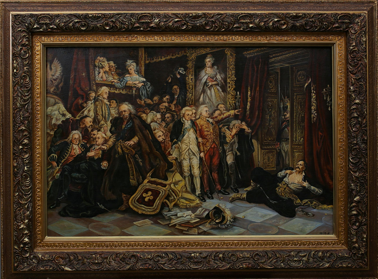 OKÄND KONSTNÄR. Kuppförsöket. Olja på duk. Polen. Signerad W/G J M TX.