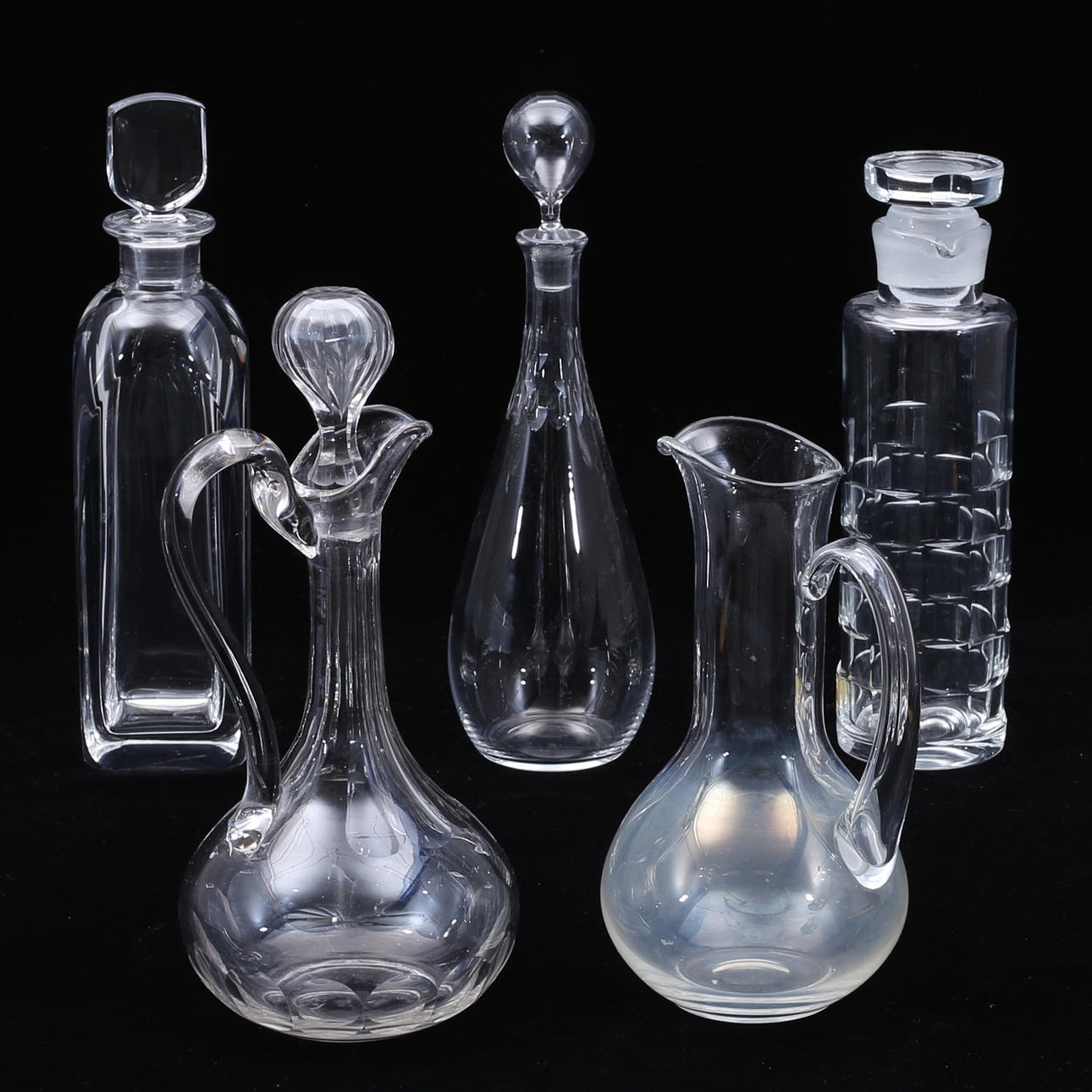 CARAFES, 4 pcs and SERVERS, glass.