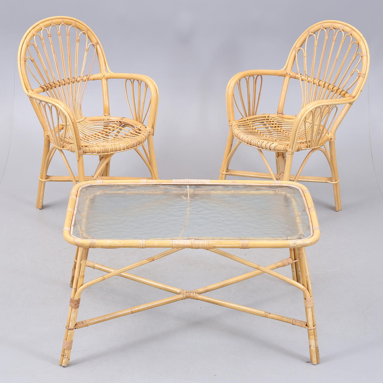 RATTAN MØBLER, 3 dele, 1900-tallet.