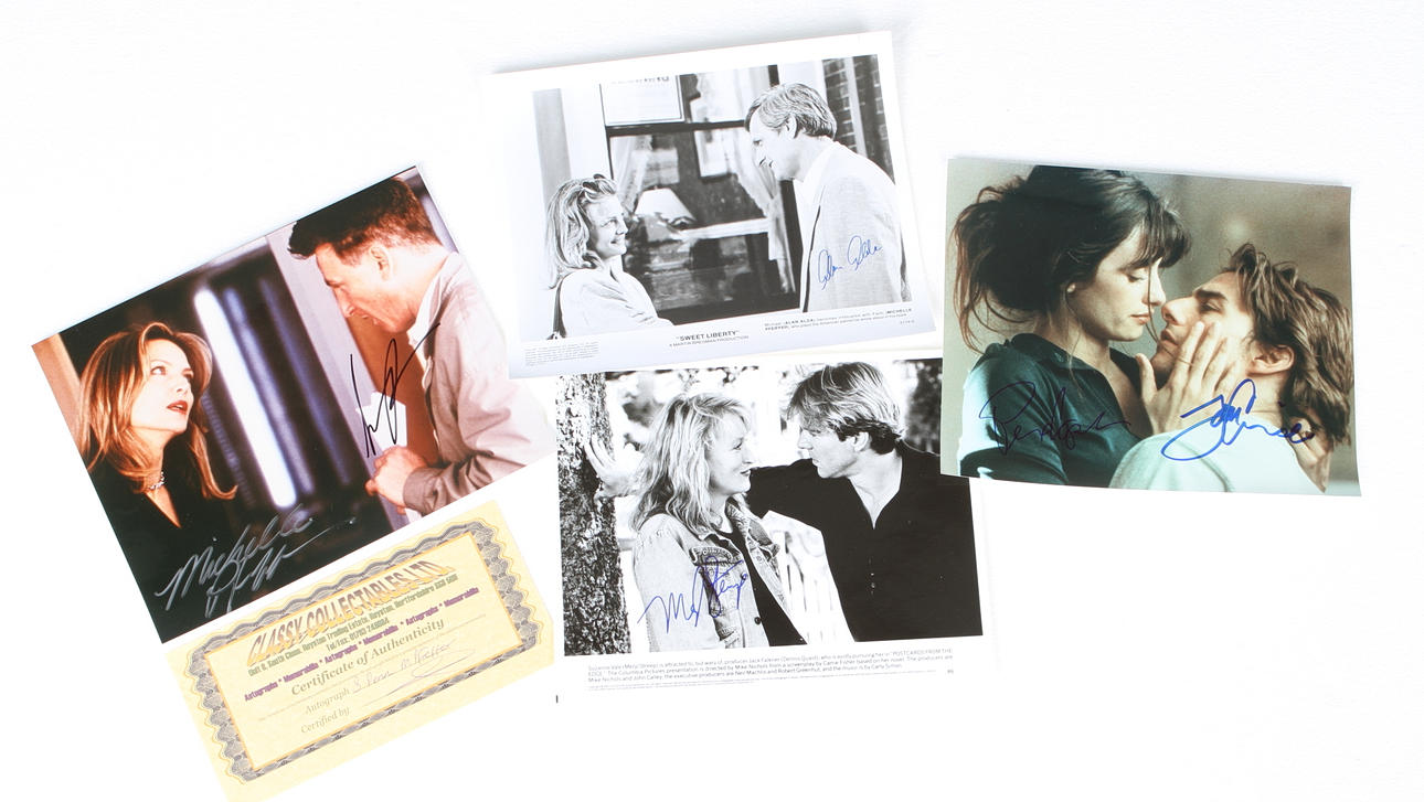 AUTOGRAFER, 6 st, Meryl Streep, Tom Cruise, Sean Penn, Alan Alda, Michelle Pfeifer, Penelope Cruz.