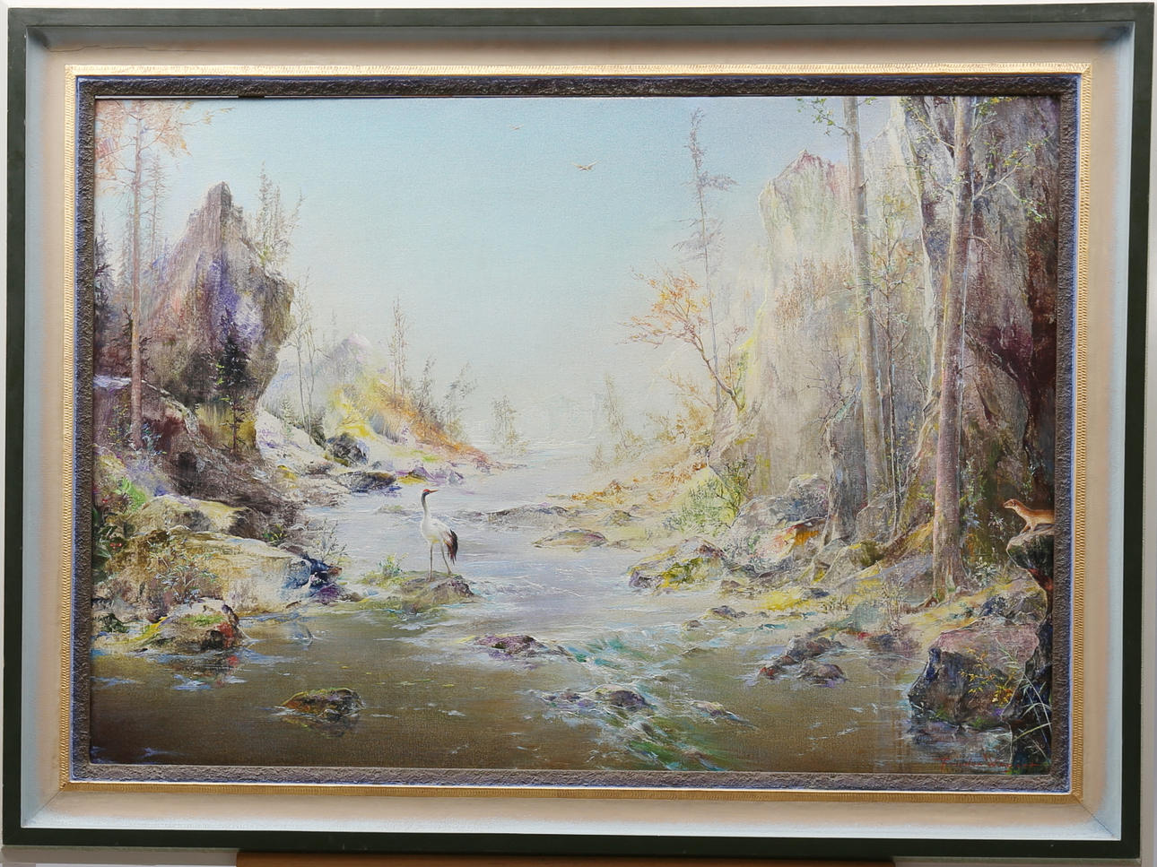 FRIEDRICH WEGERT (1895 BÖHRINGEN 1983). Sommarvy, en fjällbäck med martens och hägrar. Olja/duk signerad nere till höger.