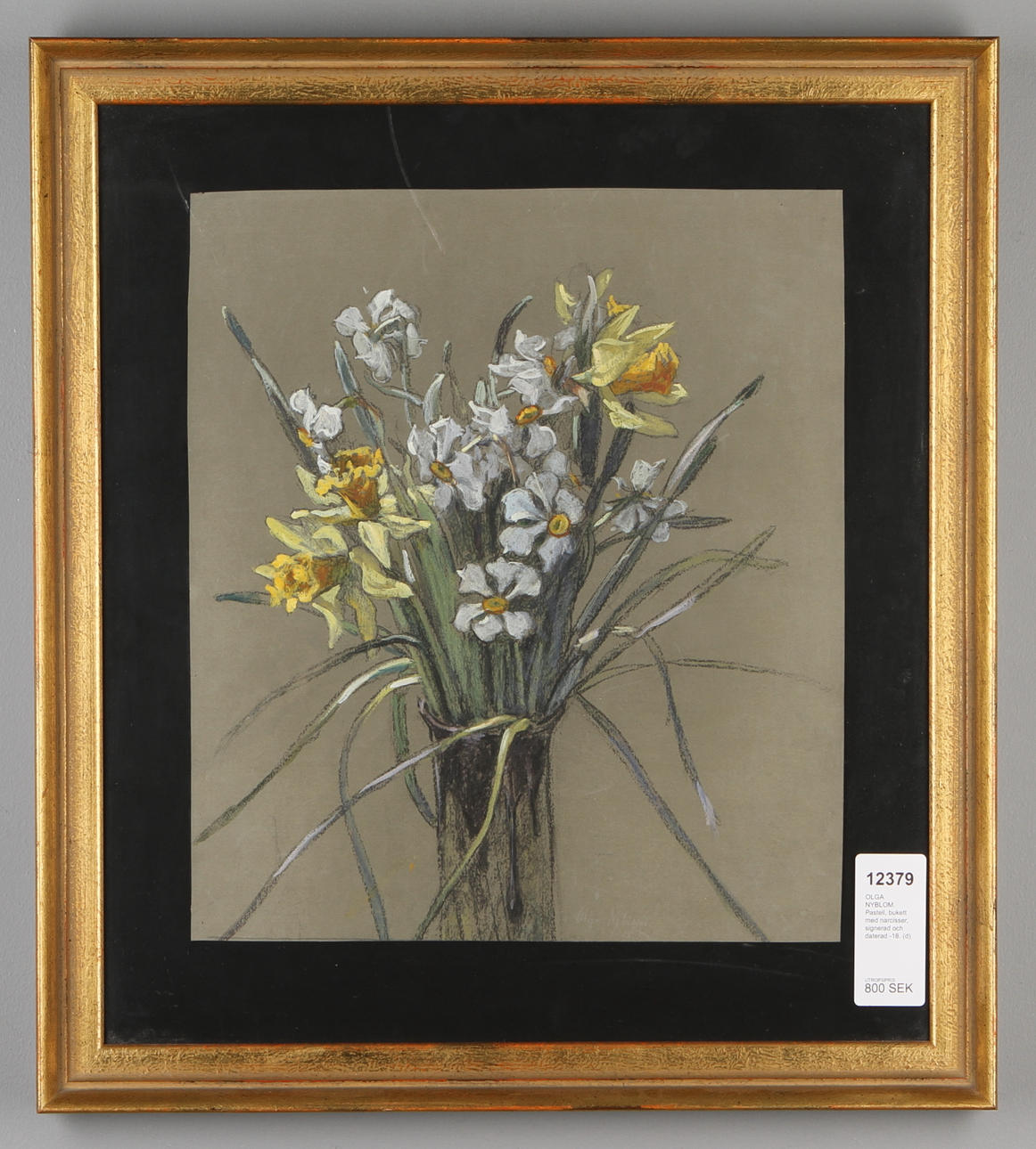 OLGA NYBLOM. Pastell, bukett med narcisser, signerad och daterad -18.