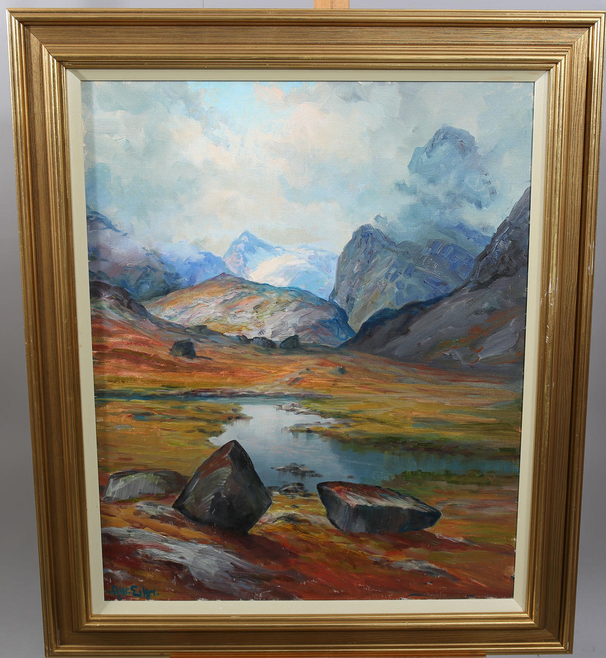 ALFRED EIKRI. Oil on canvas, Mountain landscape, signed.