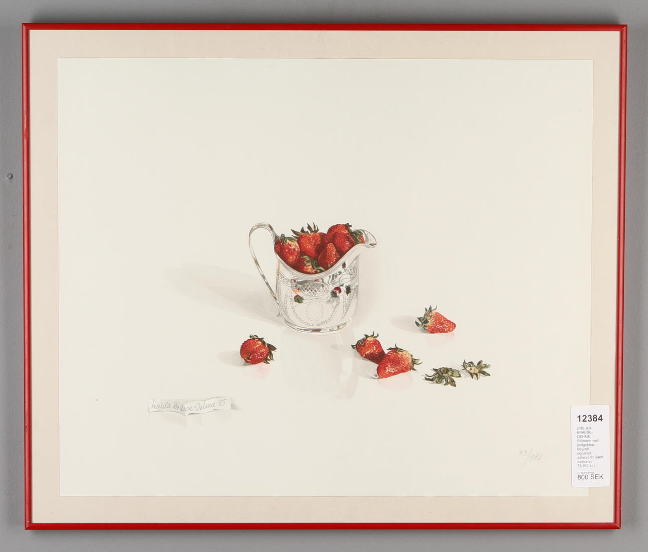 URSULA KRAUSE-OEHME. Stilleben med jordgubbar, litografi, signerad, daterad 85 samt numrerad 73/190.