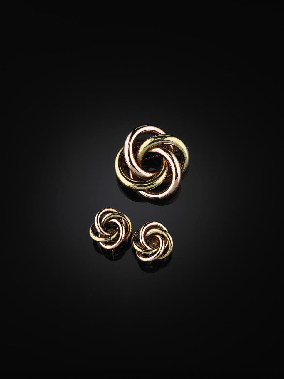 BROSCH OCH ÖRHÄNGEN, 14 kt tvåfärgat guld, stämplade TIFFANY & Co.