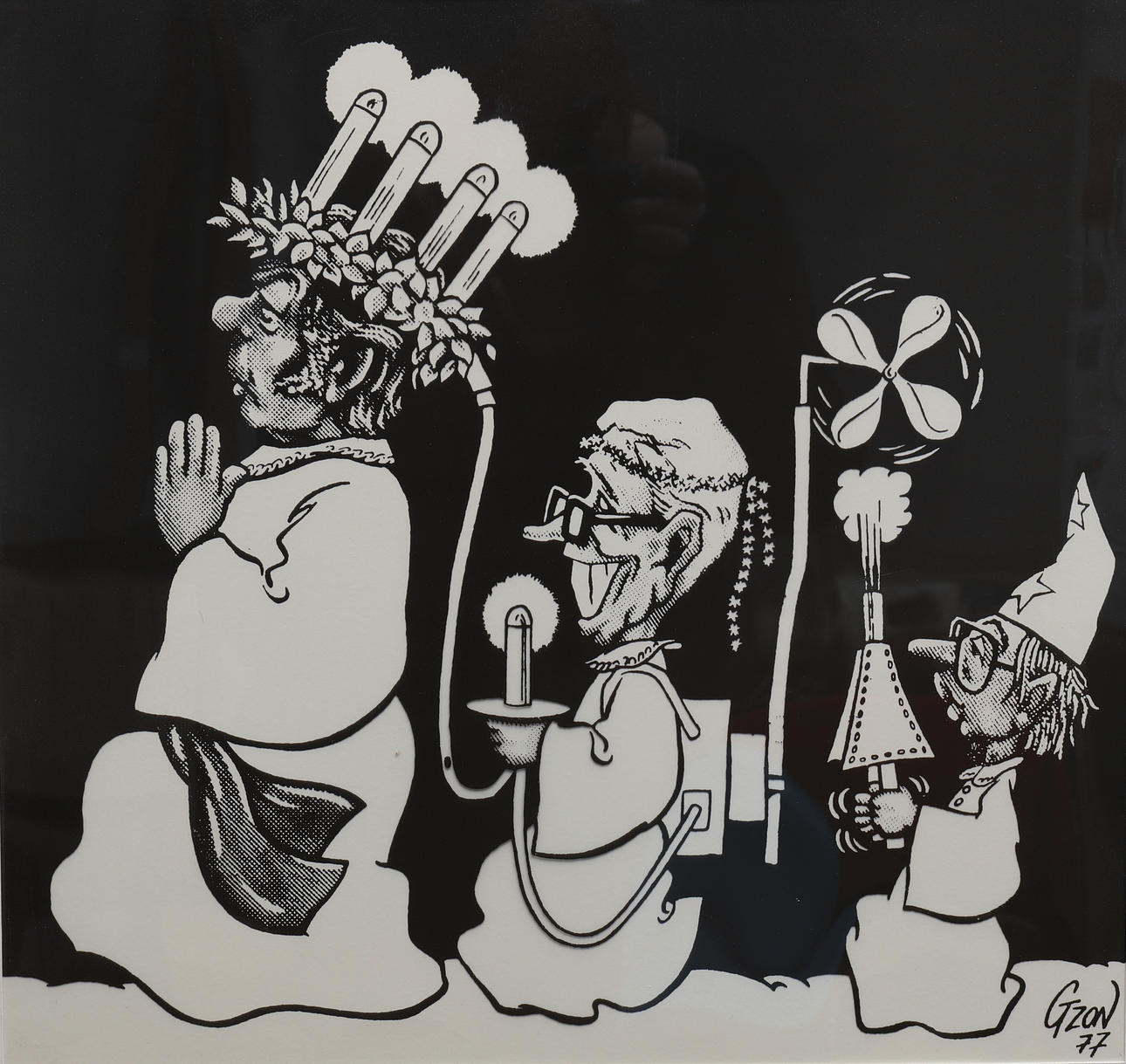 CARICATURE, Lucia train, signed Gzon, dated -77.