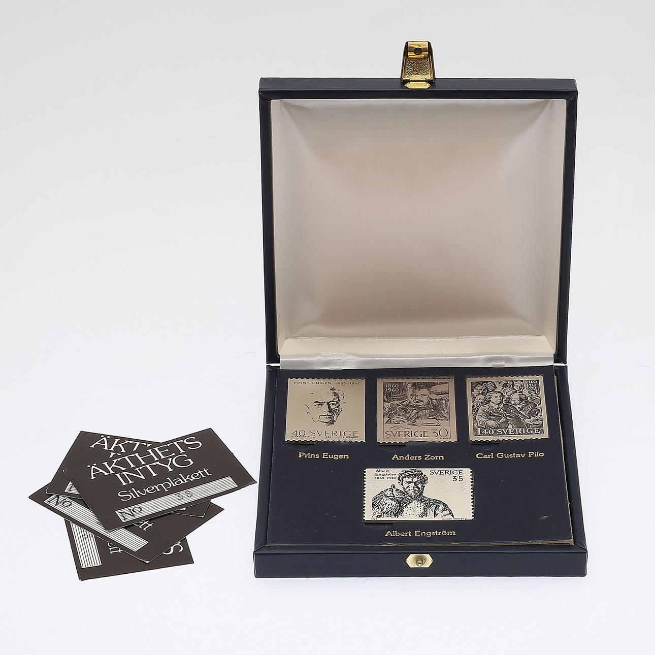 STAMP PLAQUES in treasure wool, 4 pcs, silver, numbered, weight 119 grams.