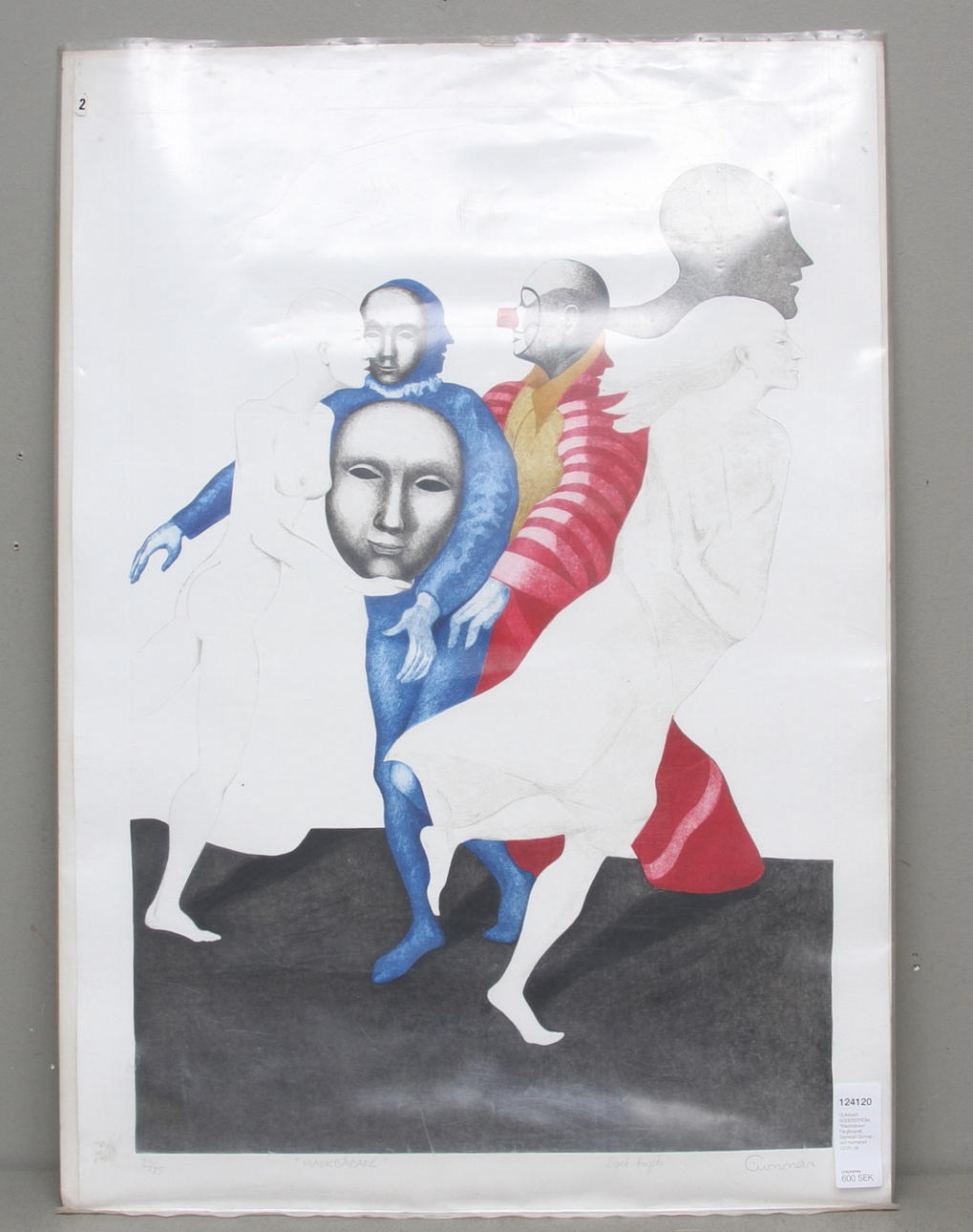 GUNNAR SÖDERSTRÖM. "Mask carrier". Color lithograph. Signed Gunnar and numbered 23/25.