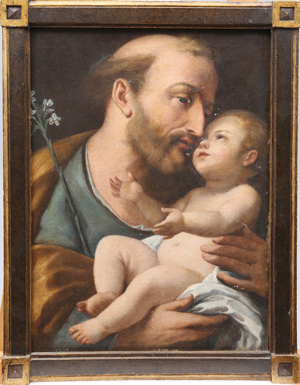 UNBEKANNTER MALER. Saint Anthony med Kristus-barn. olja/duk.troligen 1700-talet.